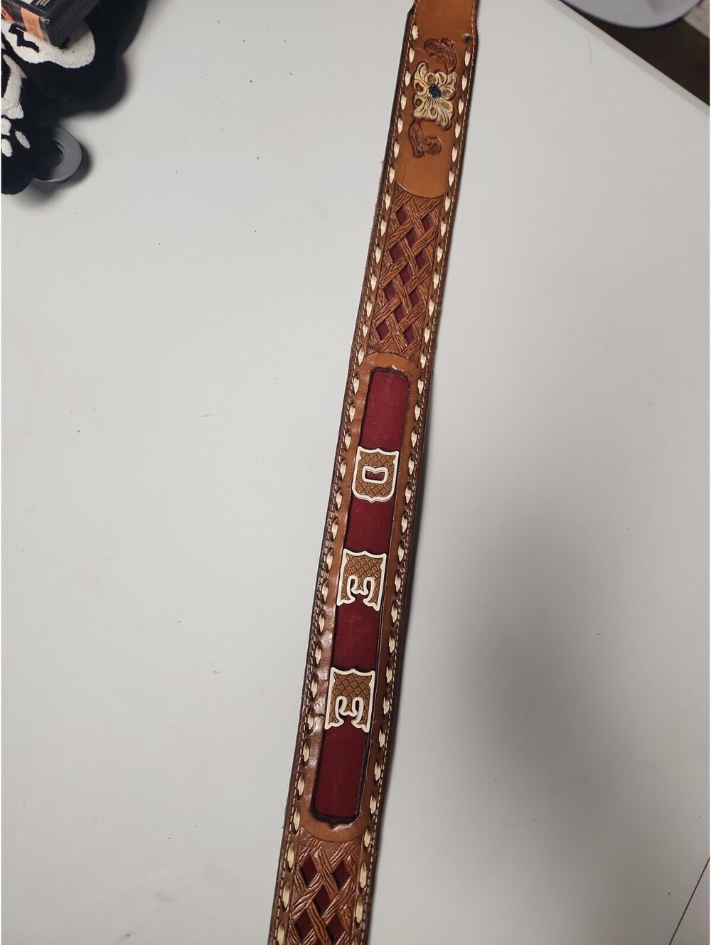 VTG Tooled Leather Belt 34 Floral Scroll Western Custom Personalized Dee
